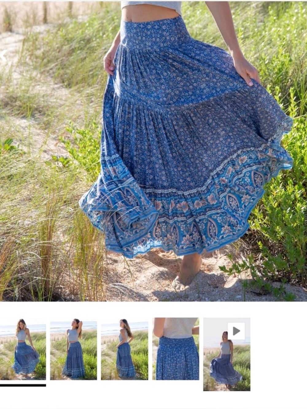 NATURAL LIFE Blue Floral Tiered Maxi Skirt